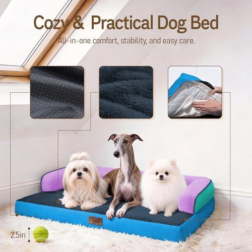 Comfort Expression Washable Dog Bed with Bolster for Medium to Large Dogs