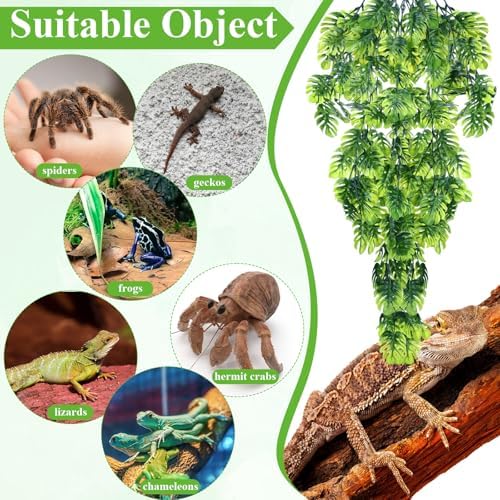 Suncalla 8 Pack Reptile Plants Terrarium Hanging Plant Vine Boston Climbing Terrarium Plant with Suction Cup for Bearded Dragons Lizard Crested Gecko Snake Crab Tank(Popular Series,Green)