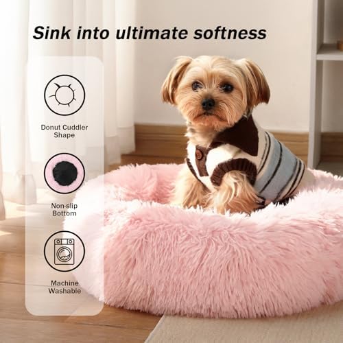 NOYAL Donut Dog Bed for Small Medium Pets, Plush Calming Faux Fur