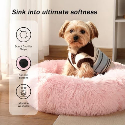 NOYAL Donut Dog Bed for Small Medium Pets, Plush Calming Faux Fur