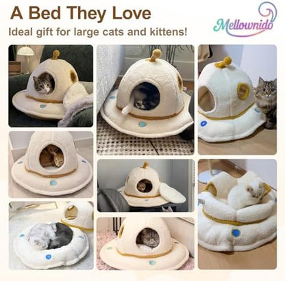 Cat House for Indoor Cats - 2 in 1 UFO Large Cat Bed Cave