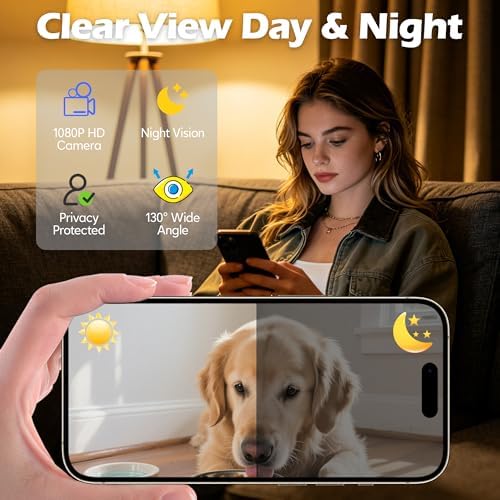 Automatic Cat Feeder with Camera, Automatic Dog Feeder Dry Food, 8L Dual Hopper Auto Cat Food Dispenser, 1080P HD Video with Night Vision/2-Way Audio/APP, 5G WiFi Pet Feeder with Low Food Tray-White
