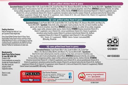 Fancy Feast Purina Grilled Wet Cat Food Poultry and Beef Collection Wet Cat Food VarietyPack - 3 Ounce (Pack of 60)