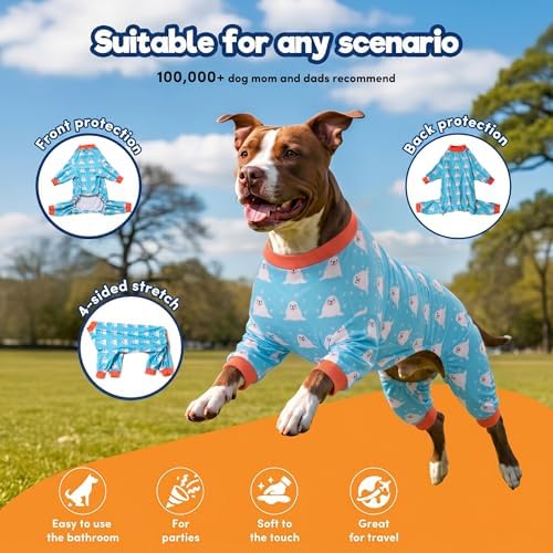 LovinPet Large Big Dog Pajamas, Turquoise Sea Plants Print, Blue, M
