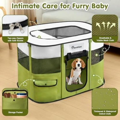 Pawaboo Portable Dog Playpen, 600D Oxford Pet Tent, Avocado Green