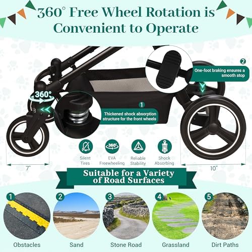 Foldable Double Pet Stroller for 2 Small Medium Cats Dogs