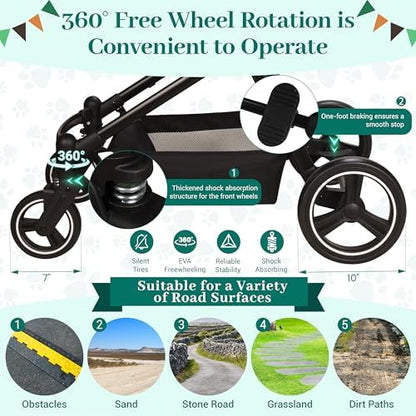 Foldable Double Pet Stroller for 2 Small Medium Cats Dogs