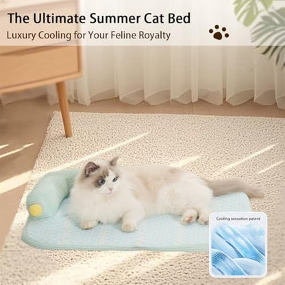 All-Season Ice Fabric Cat Bed with Cushioned Pillow Washable Mat for Pets
