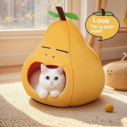 Cute Cat Beds for Indoor Cats, Small Dog Beds, Soft Washable Pet Beds for Kitten and Puppy, Funny Pear Cat Cave, 19 Inches