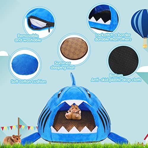 Jetec Shark Guinea Pig Hideout Bed, Small Animal Hamster House, Navy Blue