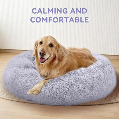Large Dog Bed, Washable Plush Donut Dog Bed, 36 Inch