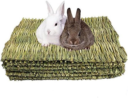 kathson 6 PCS Rabbit Large Grass Mat Natural Grass Woven Mat Rabbits Chew Toys Hay Bedding Nest for Small Animal Bunny Rabbit Guinea Pigs Hamster Chinchillas Puppy Biddy Sleeping Chewing