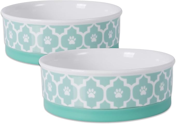Bone Dry Lattice Collection Pet Bowl & Canister, Medium Set, 6x2", Aqua, 2 Count