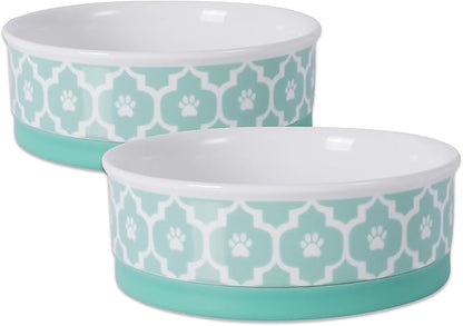 Bone Dry Lattice Collection Pet Bowl & Canister, Medium Set, 6x2", Aqua, 2 Count