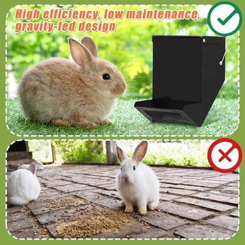 Maxcheck 2 Pcs Rabbit Feeder for Cages, 4.7 Inches, Mesh Bottom, Black