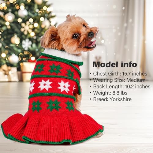 KYEESE Dog Christmas Sweater Dress for Small Dogs Thick Knit with Snowflake
