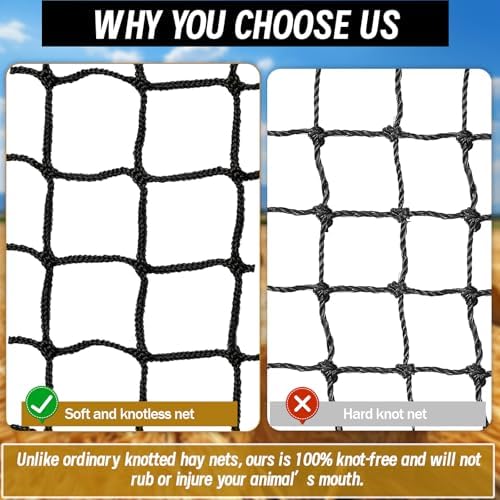 Heavy Duty Slow Feed Hay Net for Horses, 6x6x6 Ft Round Bale Hay Feeder Net