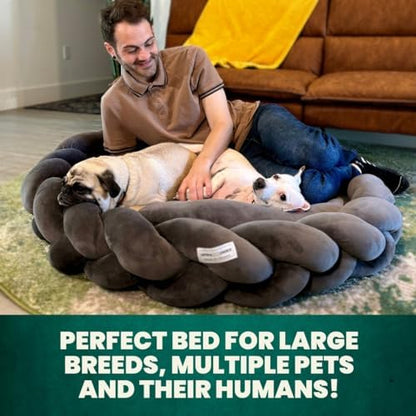 Tater's Choice 40" Dog Bed - Premium Braided Dog Bed - Luxurious and Durable Pet Beds with Plush Polyester Filling, Non-Slip Base, and Stylish Design, Washable Mattress, Charcoal Grey, 40 inch Large
