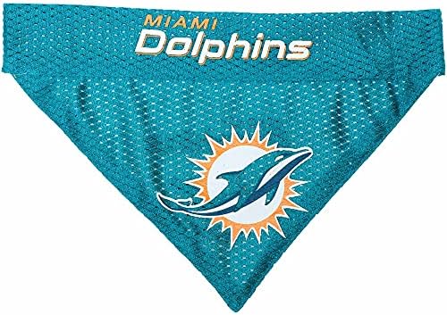 Pets First NFL DOG BANDANA - MIAMI DOLPHINS REVERSIBLE PET BANDANA. 2 Sided Sports Bandana with a PREMIUM Embroidery TEAM LOGO, Small/Medium. - 2 Sizes & 32 NFL Teams available