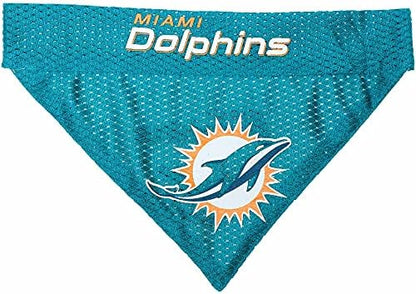 Pets First NFL DOG BANDANA - MIAMI DOLPHINS REVERSIBLE PET BANDANA. 2 Sided Sports Bandana with a PREMIUM Embroidery TEAM LOGO, Small/Medium. - 2 Sizes & 32 NFL Teams available