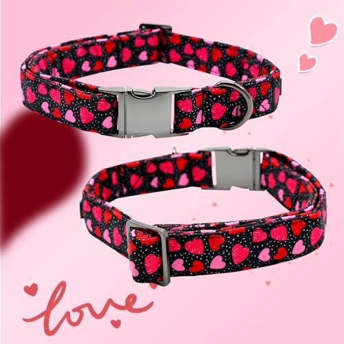Dog Collar - Valentine's Pet Collar with Flower for Dogs Heart Print Flower Adjustable Puppy Collar Girl Pet Gift Collars for Medium Small Large Dogs