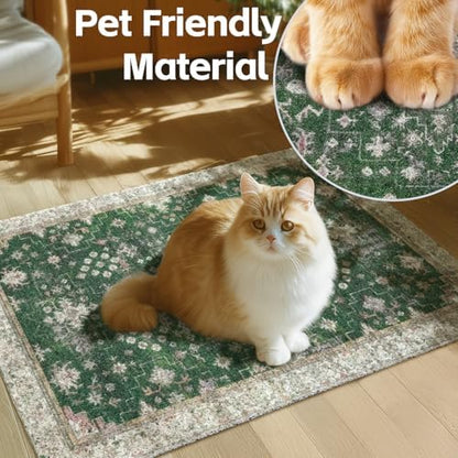 Cat Litter Mat Litter Trapping Mat, 24"x15" Waterproof Urine Proof Litter Box Mat Catcher Mat Non-Slip Washable for Kitty Kitten, Green