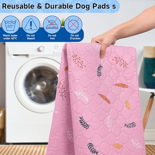 Sunheir Washable Pee Pads for Dogs Large 24" x 72" 2-Pack Reusable Puppy Pads Pet Training Pads, Absorb Dog Mats, Whelping Pad, Non-Slip Protects Against Urine Leakage, Runner Rug (Leaves - Pink)