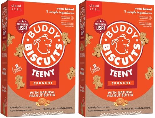 Buddy Biscuits Teeny Crunchy Dog Treats, Peanut Butter, 8 oz. Box, (Pack of 2)