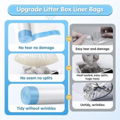Self Cleaning Cat Litter Box Liner - 60 Counts, Drawstring Cat Litter Waste Container Bags for Self-Cleaning Litter Boxes, Durable, Tear-Resistant, Liquid-Tight