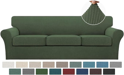 Turquoize 4 Piece Sofa Covers for 3 Cushion Couch Sofa Slipcover Soft Couch Cover for Dogs-Washable Sofa Furniture Covers with 3 Individual Large Cushion Covers (XL Sofa, Bronze Green)