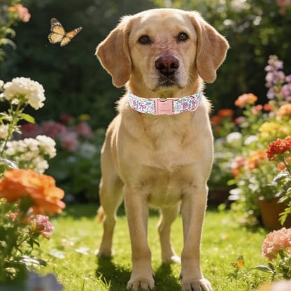 Cute Dog Collar, Spring Summer Pastel Dog Collars, Fruit Garden Dream Puppy Collar, Adjustable Heavy Duty Pet Collar for Small Medium Large Dogs with Metal Buckle M