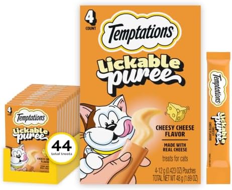 Temptations Creamy Puree Lickable Cat Treats, Cheese, 4 Count, 11 Pack