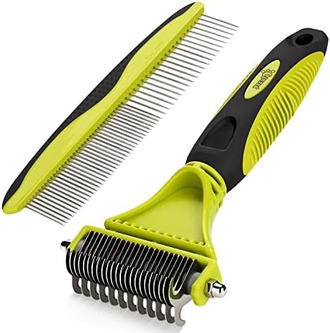 Pecute Double-Sided Undercoat Rake for Dogs & Cats with Thick Double Coats