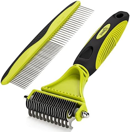 Pecute Double-Sided Undercoat Rake for Dogs & Cats with Thick Double Coats