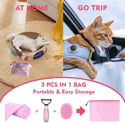 Cat Brush for Grooming Pink Towel