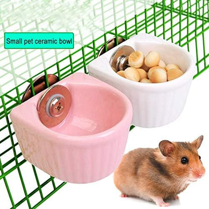 Small Animals Bowl, Detachable Cage Feeder Pet Ceramic Water & Food Feeder, Small Animal Supplies for Rabbit Parrot Squirrels Chinchilla Hamster Ferret (Pink, S)