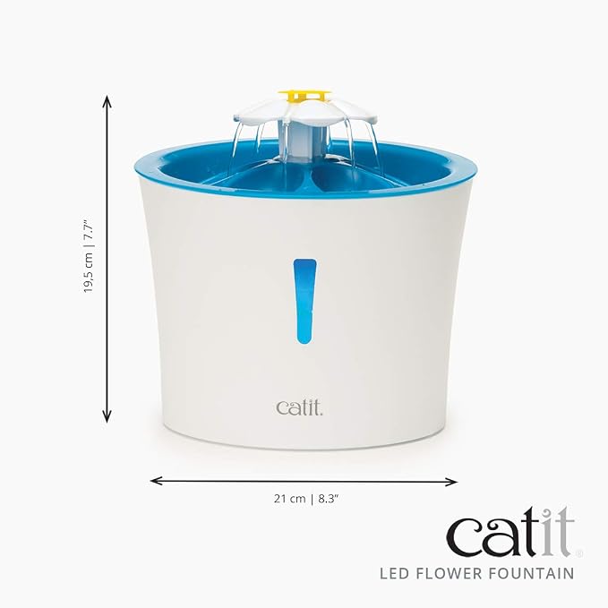 Catit LED Flower Fountain with Triple Action Filter, Cat Drinking Water Fountain, Blue, 3 L, 9.0 x 8.3 x 7.7 Inches(Pack of 6)