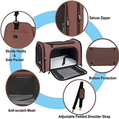 Soft Sided Carrier for Small Medium Cats Dogs,TSA Airline Approved Collapsible Travel Pet Carrier (Medium, Brown)