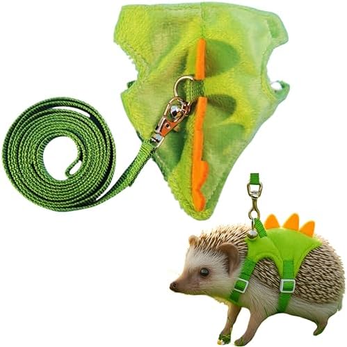 Hedgehog Leash and Harness Clothes Accessories, Dinosaur Shaped Harness Leash for Training Playing, Hamster Clothes for Ferret Guinea Pig Hamster, Hedgehog Accessories, Guinea Pig Outfits (Green)