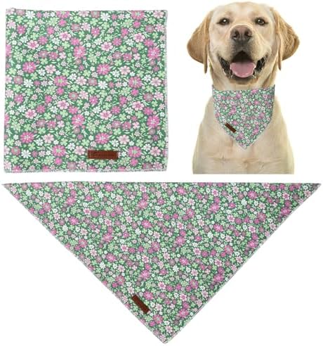 St. Patrick's Dog Bandana, UP URARA PUP Shamrock Triangle Bid Scarf for Medium Large Dogs, Cotton Kerchief for Girl Boy Puppies, Cute Spring Green Bandana,S