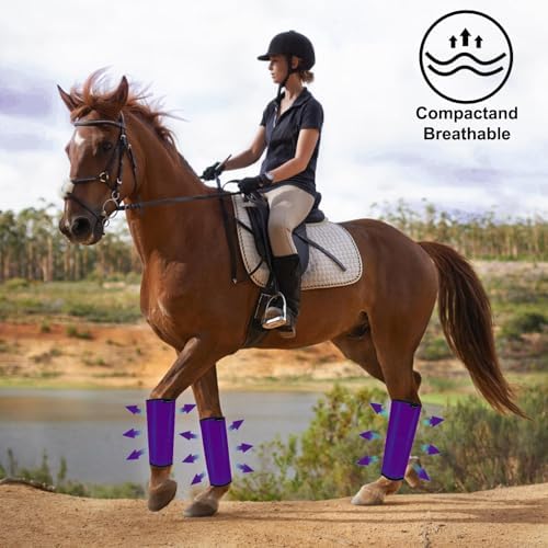 FOXLVDA Pony Fly Boots (Donkey/Mini Horse), Set of 4 - Loose Fitting Design, Breathable, Adjustable & UV Protective with Support Bars for Reduce Stomping & Leg Fatigue, 13hh-14.2hh (Purple, Medium)