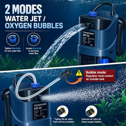coospider-repta 132GPH Fish Tank Filter Aquarium Green Clean Submersible Machine, U-V for Aquarium for 10-60 Gal Tank