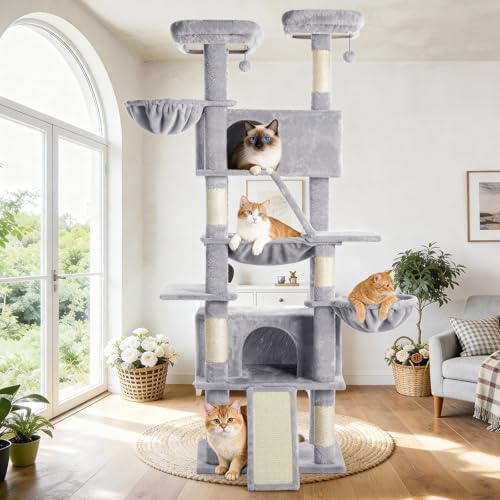 ABCPET 82" Tall Heavy-Duty Multi-Level Large Cat Tree Tower, Light Grey