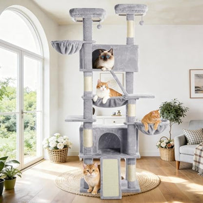 ABCPET 82" Tall Heavy-Duty Multi-Level Large Cat Tree Tower, Light Grey