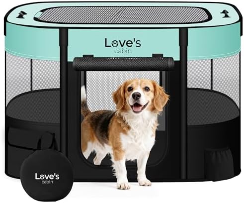 Love's cabin Pet Puppy Dog Playpen, Large Dog Tent Crates Cage Indoor/Outdoor, Portable Exercise Playpen for Dog and Cat, Foldable Pop Up Dog Kennel Playpen with Carring Case (L, Green)