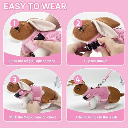 AIITLE Adjustable Rabbit Harness and Leash Set Escape Proof, Pink M