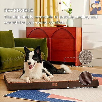 Bedsure XL Dog Bed, Extra Large Pet Bed with Comfy Sherpa,44x32in Brown