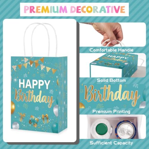 16Pcs Teal and Gold Birthday Party Favor Bags Turquoise Candy Goodie Bag