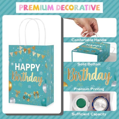 16Pcs Teal and Gold Birthday Party Favor Bags Turquoise Candy Goodie Bag