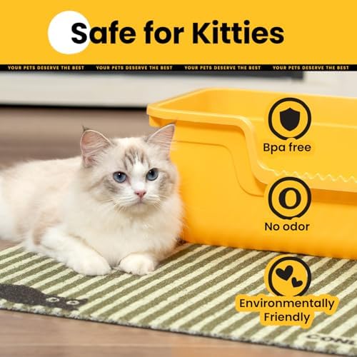 Conlun Cat Litter Mat Litter Trapping Mat, Premium Durable PVC Cute Cat Litter Box Mat, Non-Slip, Less Waste Kitty Litter Mat, Soft on Kitty’s Paws, 24”x 17” cat matts for litter, Green Stripe